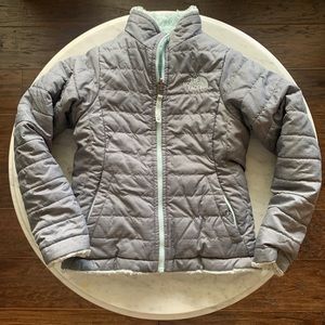 The North Face girls XS (6) reversible coat, Gray, light blue